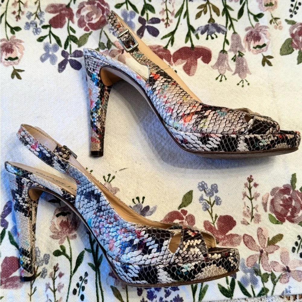 Gastone Lucioli Snakeskin Peep-Toe Heels, Size 38